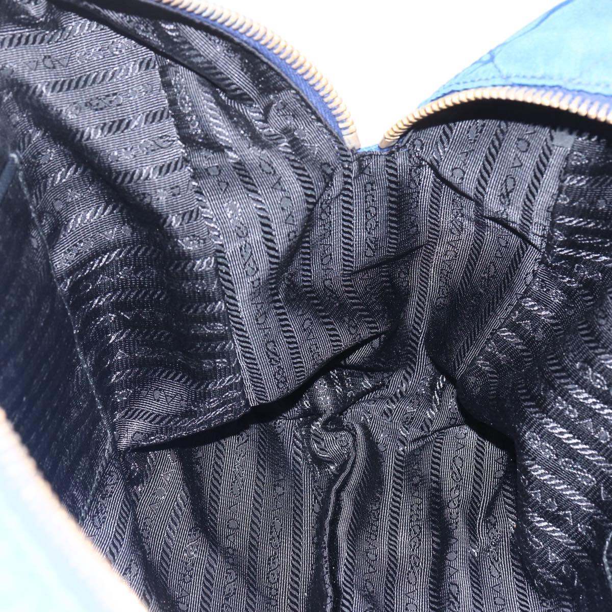 PRADA Chain Shoulder Bag Nylon Blue Gold Auth 165511