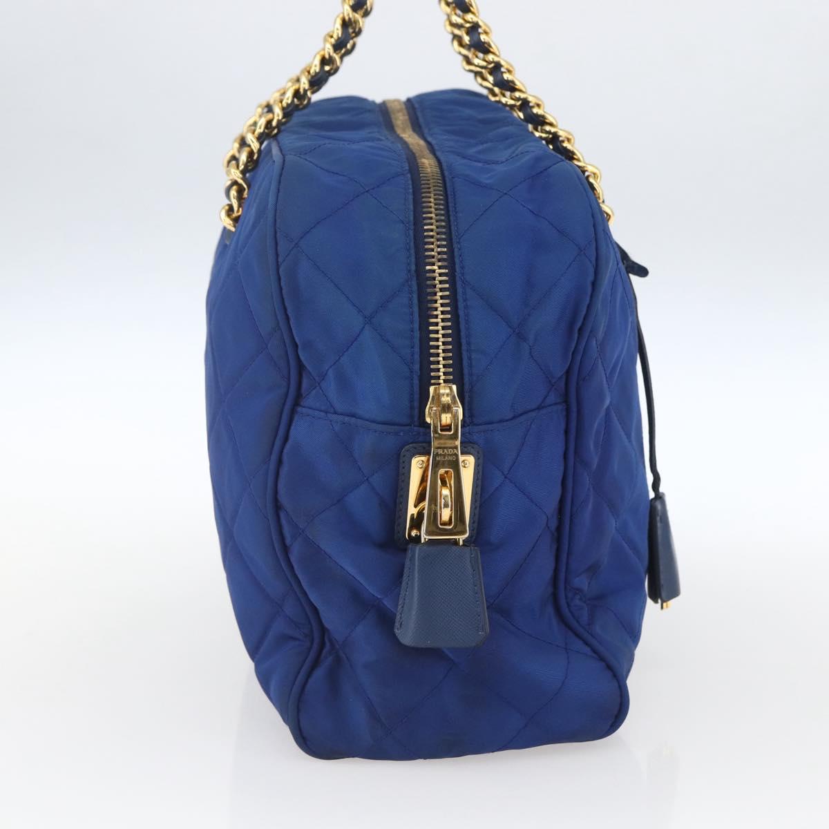 PRADA Chain Shoulder Bag Nylon Blue Gold Auth 165511