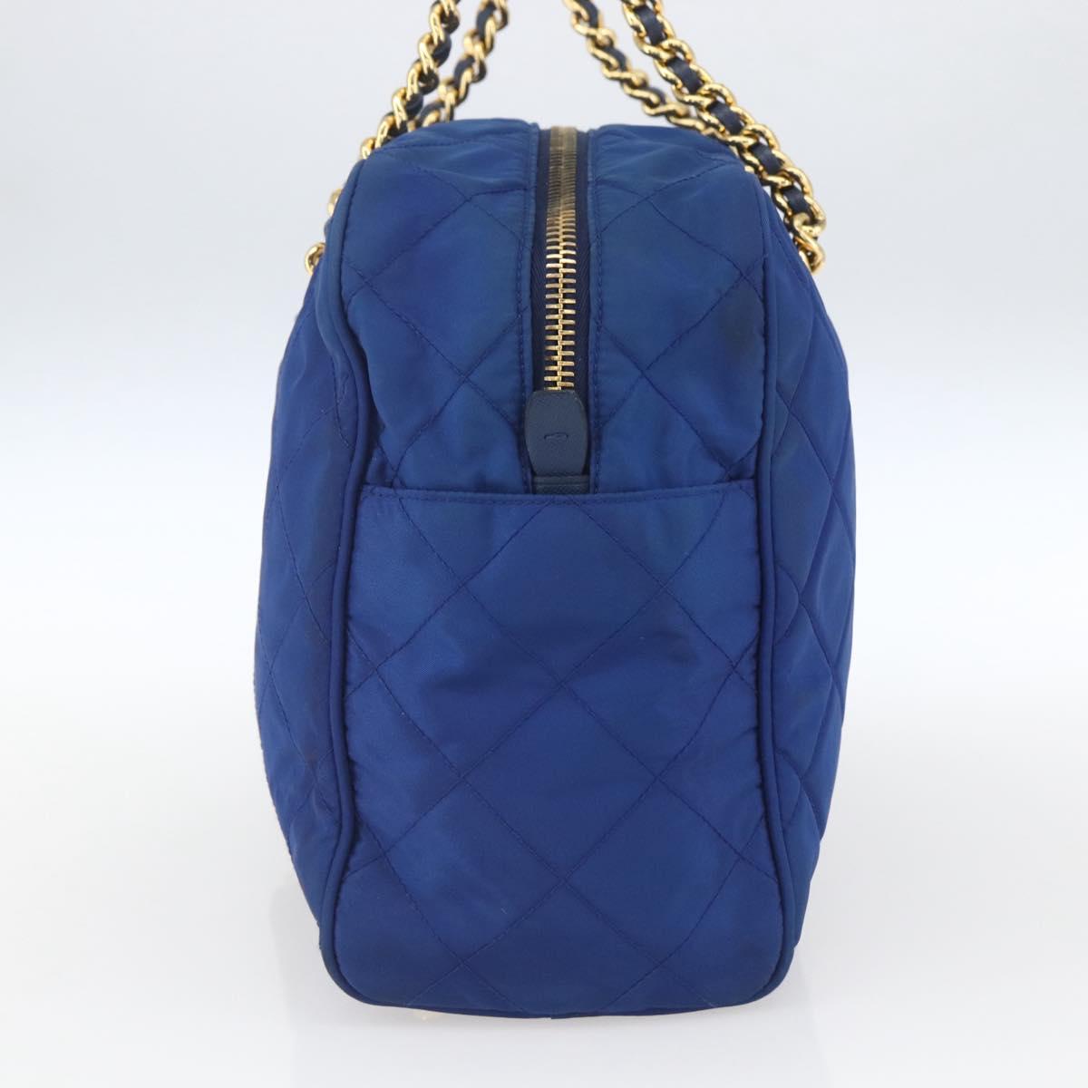PRADA Chain Shoulder Bag Nylon Blue Gold Auth 165511