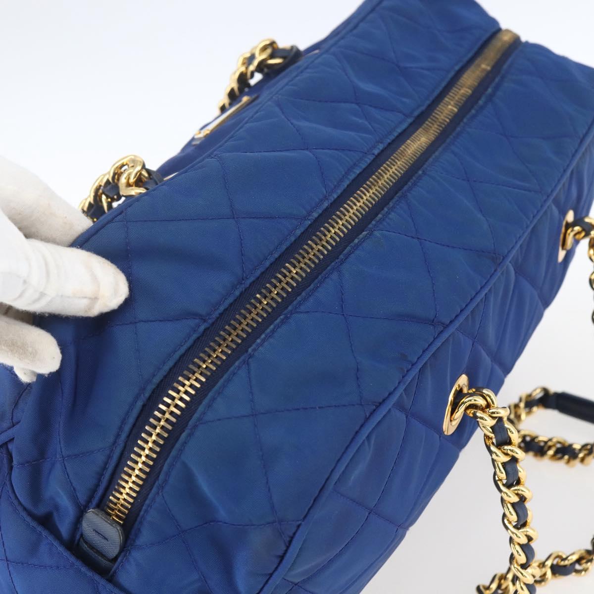 PRADA Chain Shoulder Bag Nylon Blue Gold Auth 165511