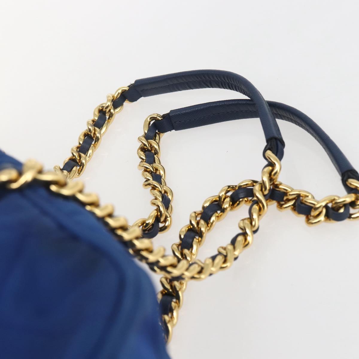 PRADA Chain Shoulder Bag Nylon Blue Gold Auth 165511