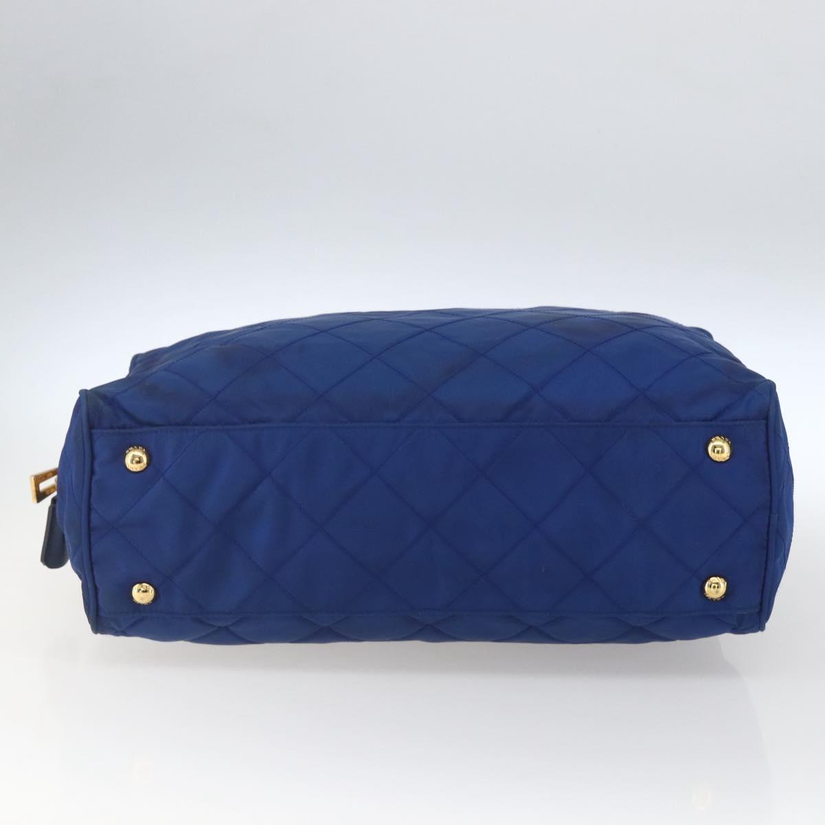 PRADA Chain Shoulder Bag Nylon Blue Gold Auth 165511