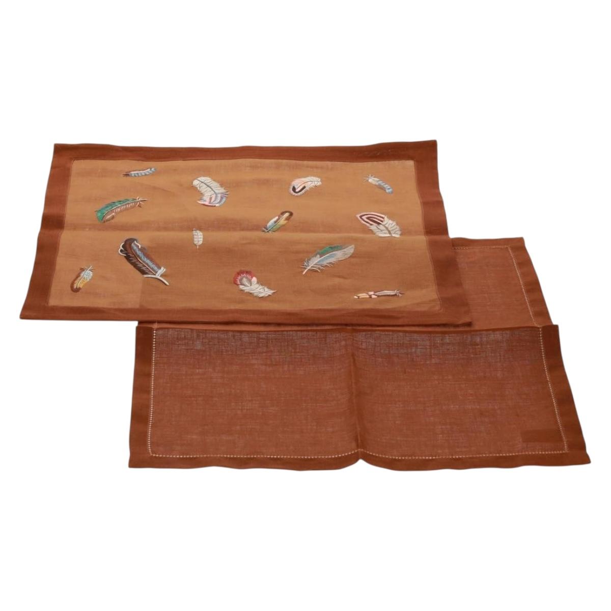 HERMES Place Mat Canvas Brown Auth 165512M