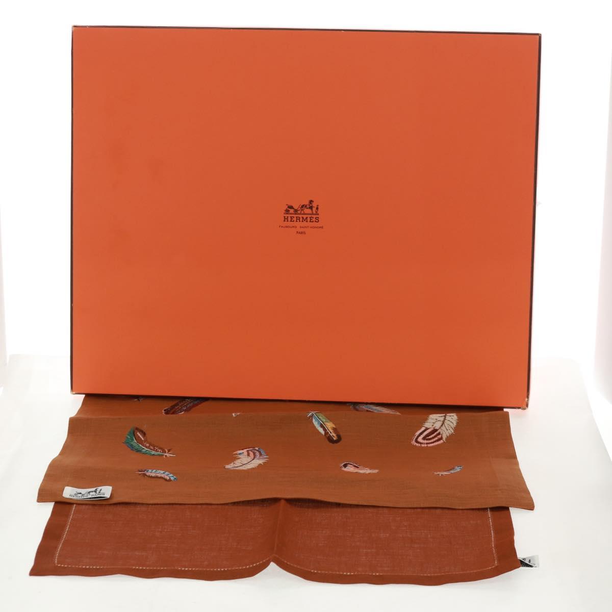 HERMES Place Mat Canvas Brown Auth 165512A