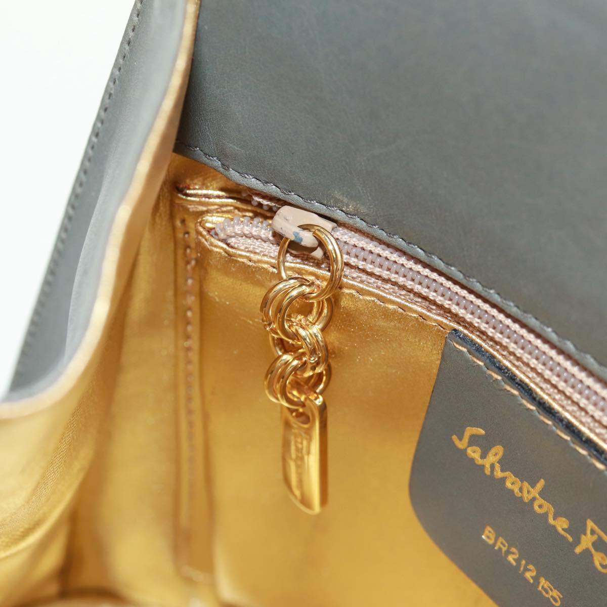 Salvatore Ferragamo Shoulder Bag Leather Gray Gold Auth 165516V