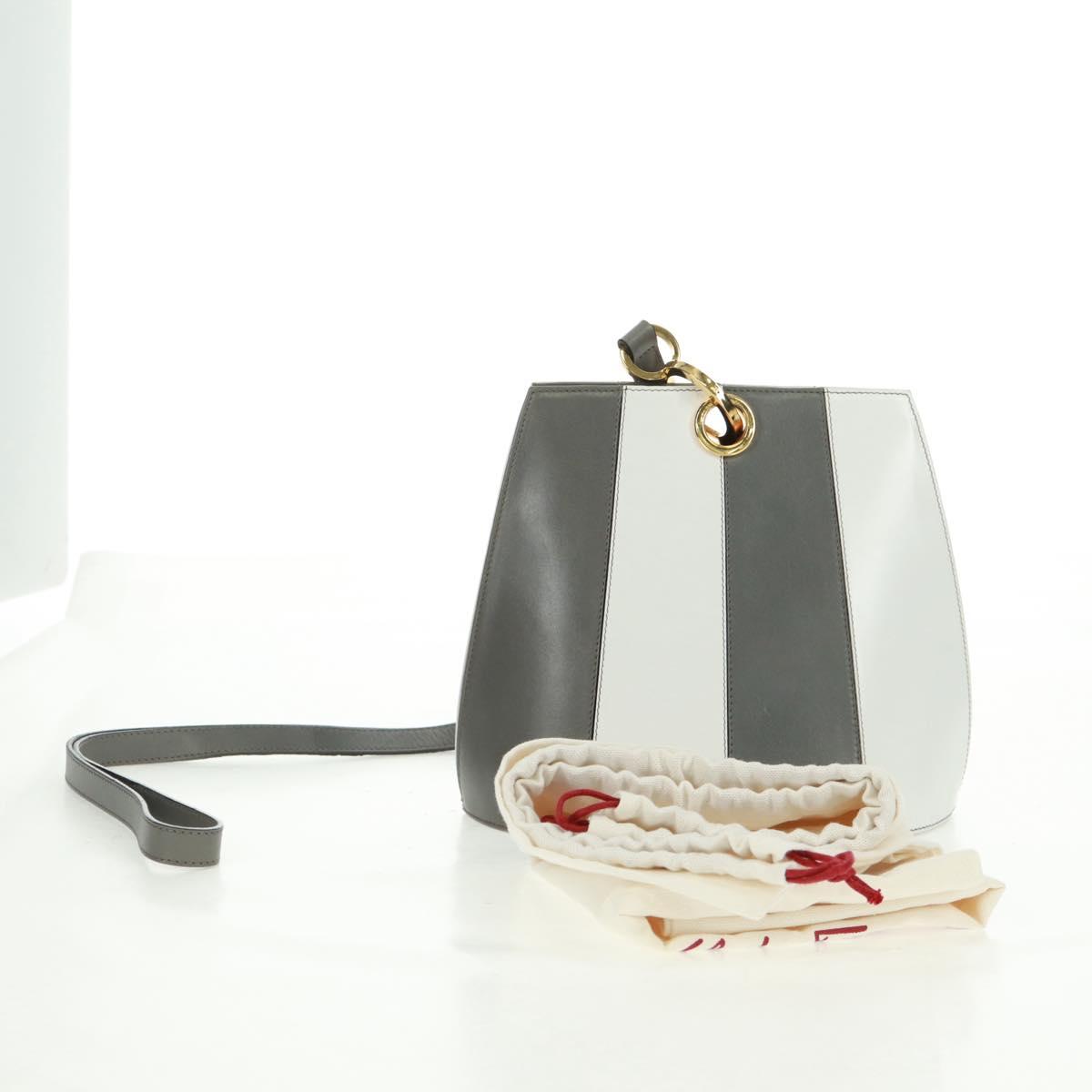 Salvatore Ferragamo Shoulder Bag Leather Gray Gold Auth 165516V