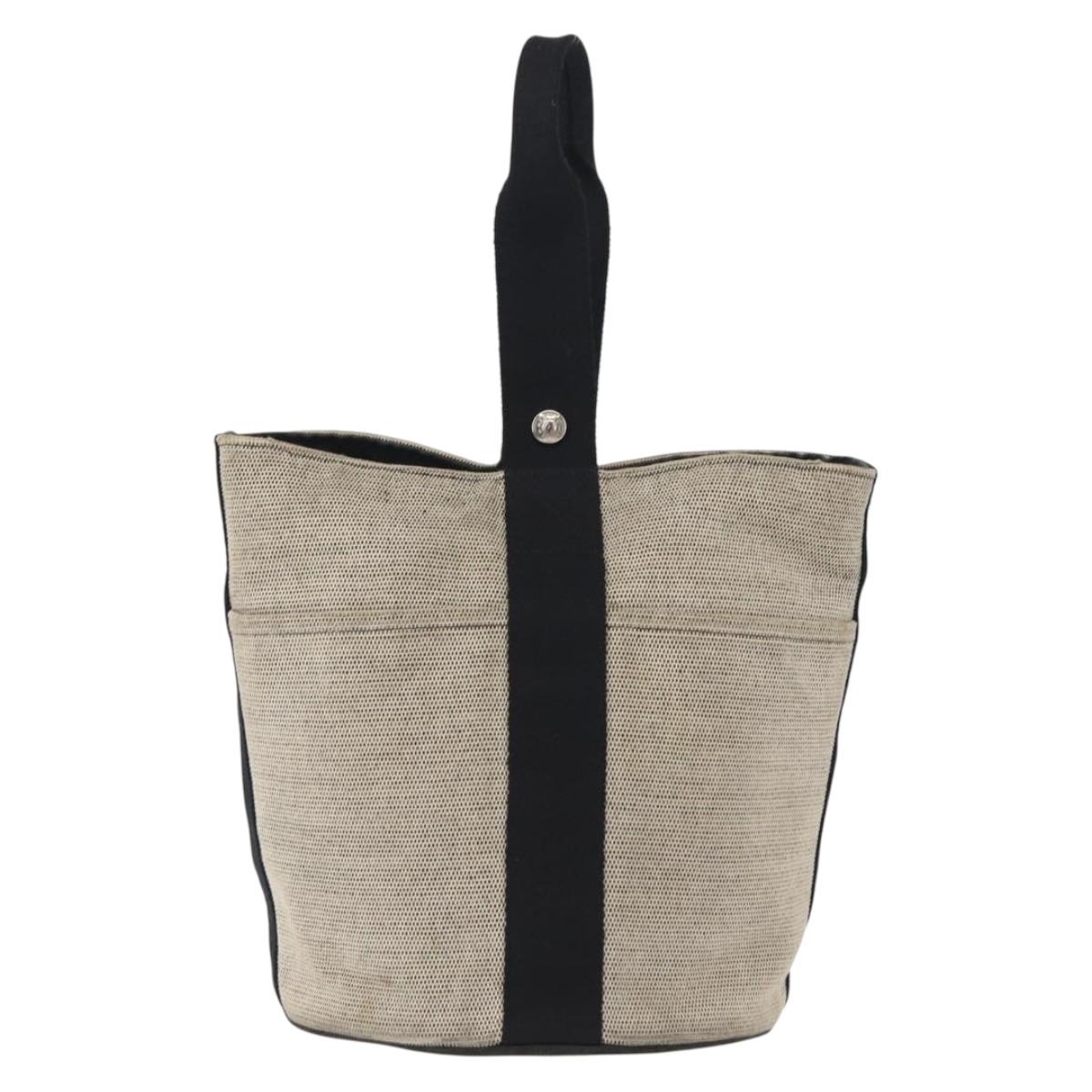 HERMES Hand Bag Canvas Gray Silver Auth 165517