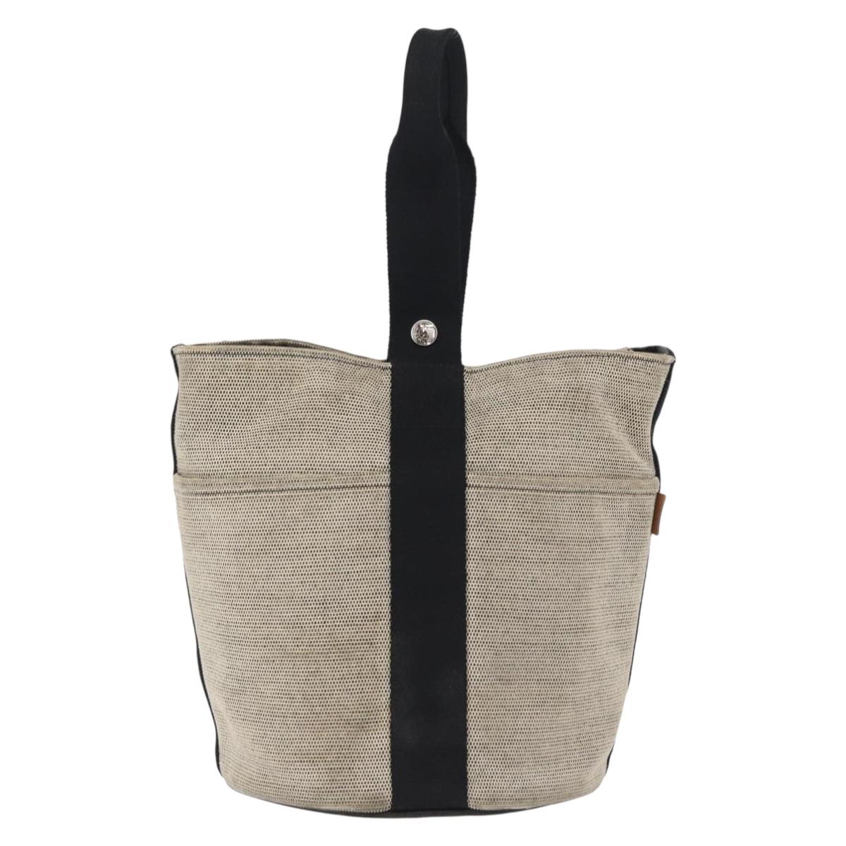 HERMES Hand Bag Canvas Gray Silver Auth 165517