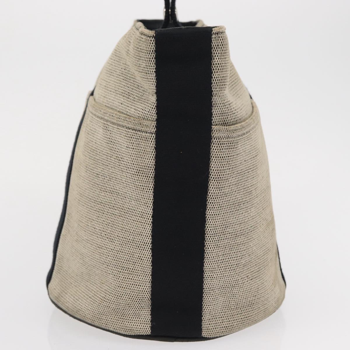 HERMES Hand Bag Canvas Gray Silver Auth 165517