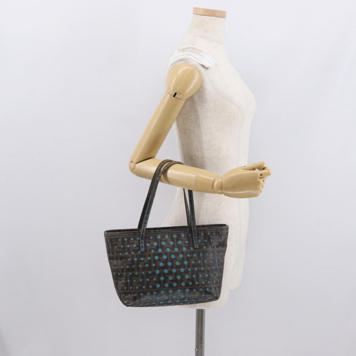 FENDI Zucca Canvas Hand Bag Black Brown Auth 165523