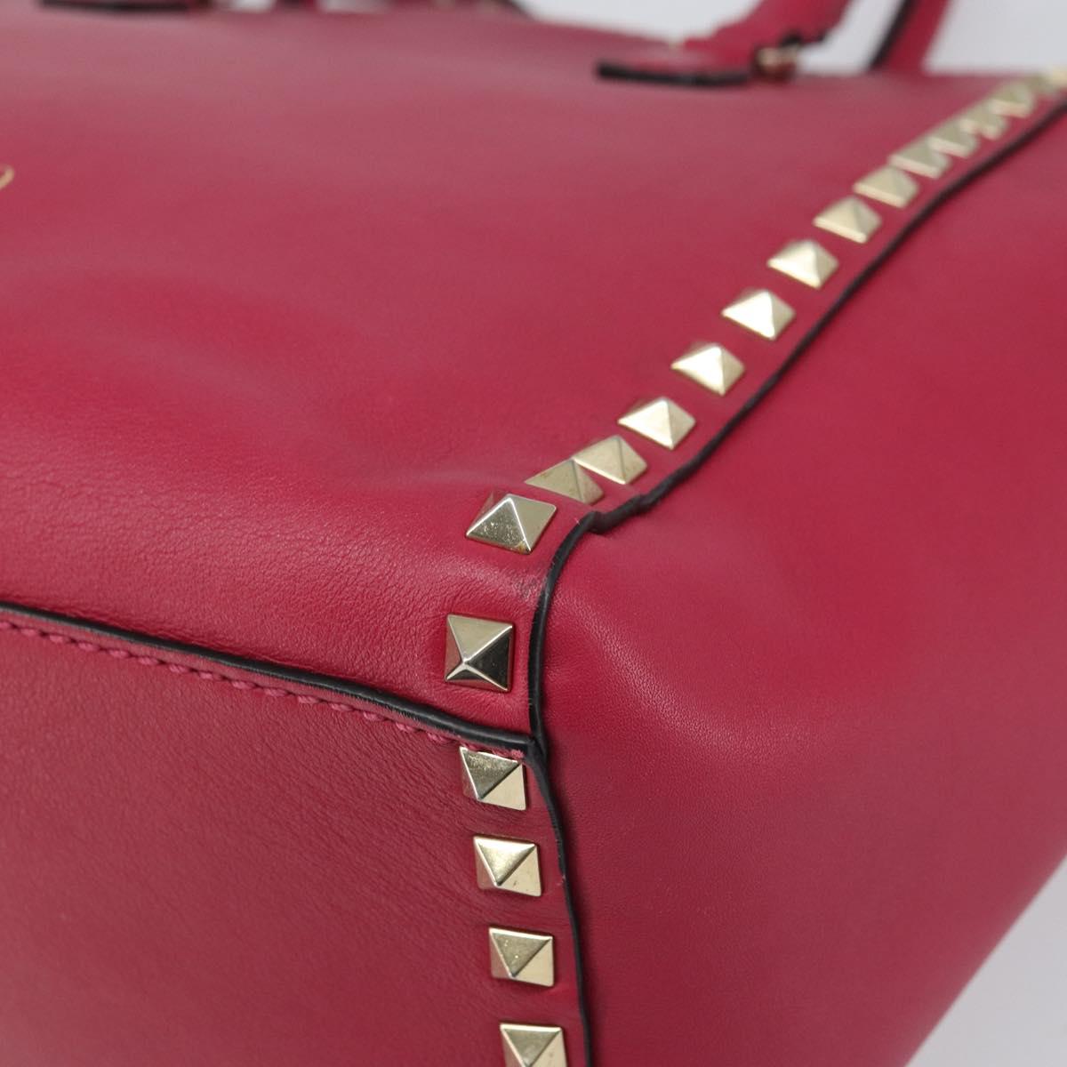 VALENTINO Rock Studs Hand Bag Leather 2way Pink Gold Auth 165535