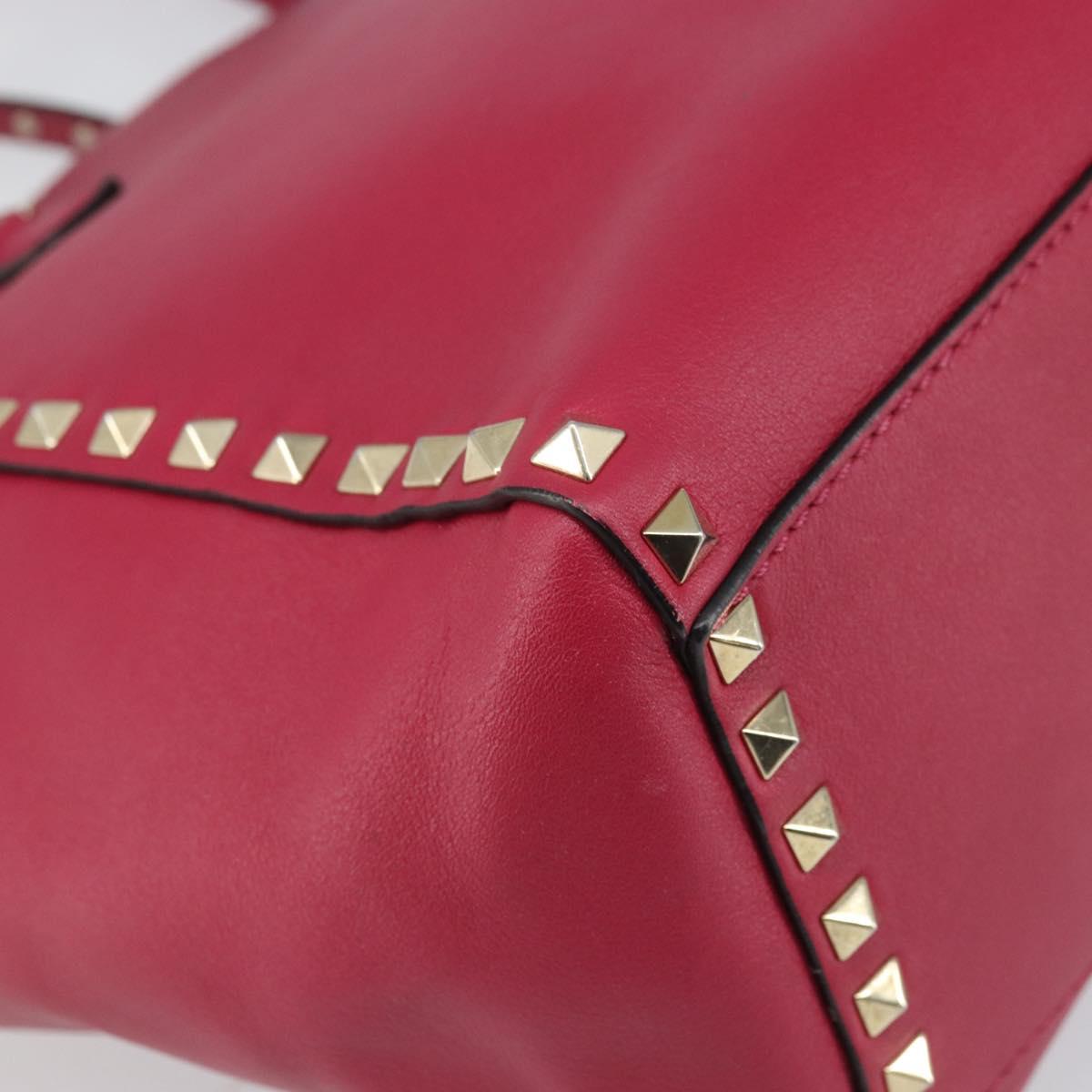 VALENTINO Rock Studs Hand Bag Leather 2way Pink Gold Auth 165535