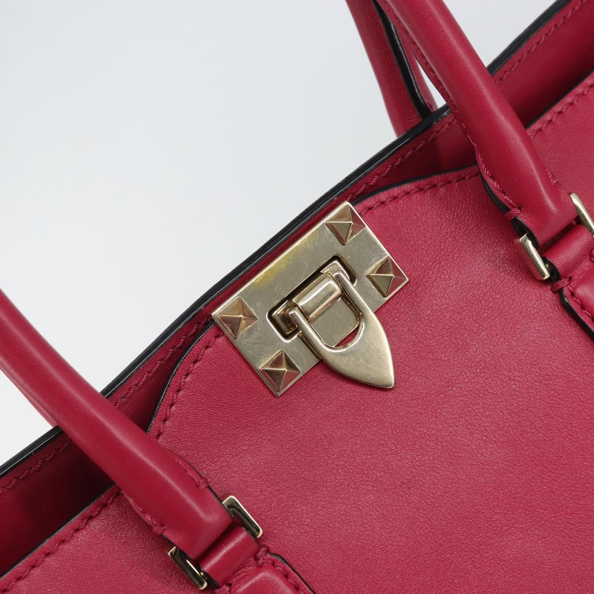 VALENTINO Rock Studs Hand Bag Leather 2way Pink Gold Auth 165535