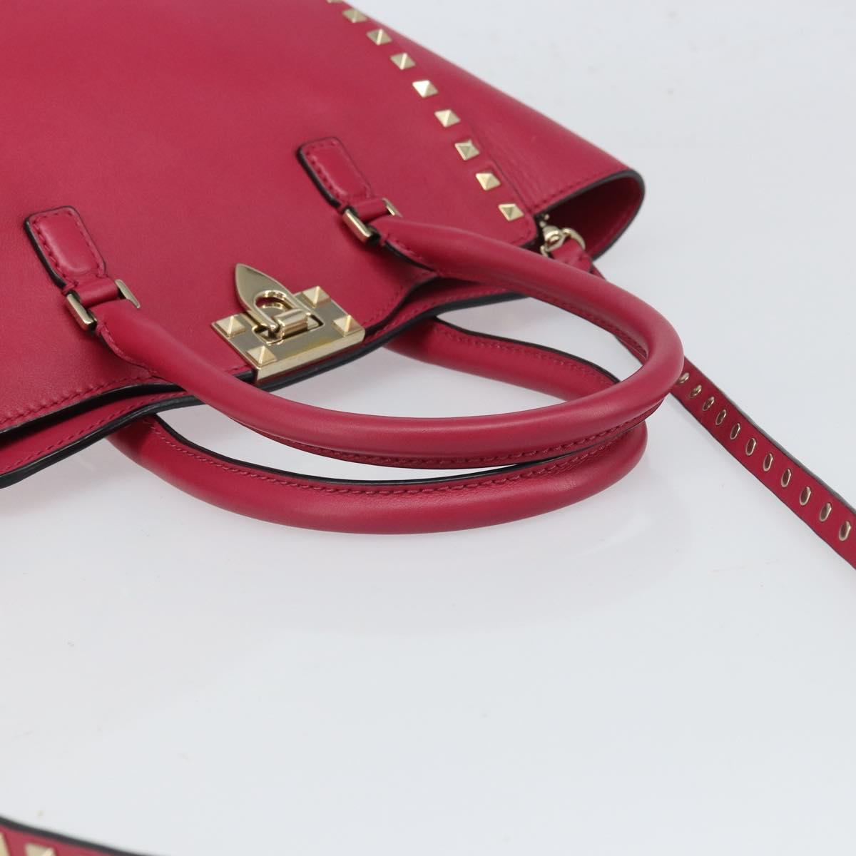 VALENTINO Rock Studs Hand Bag Leather 2way Pink Gold Auth 165535