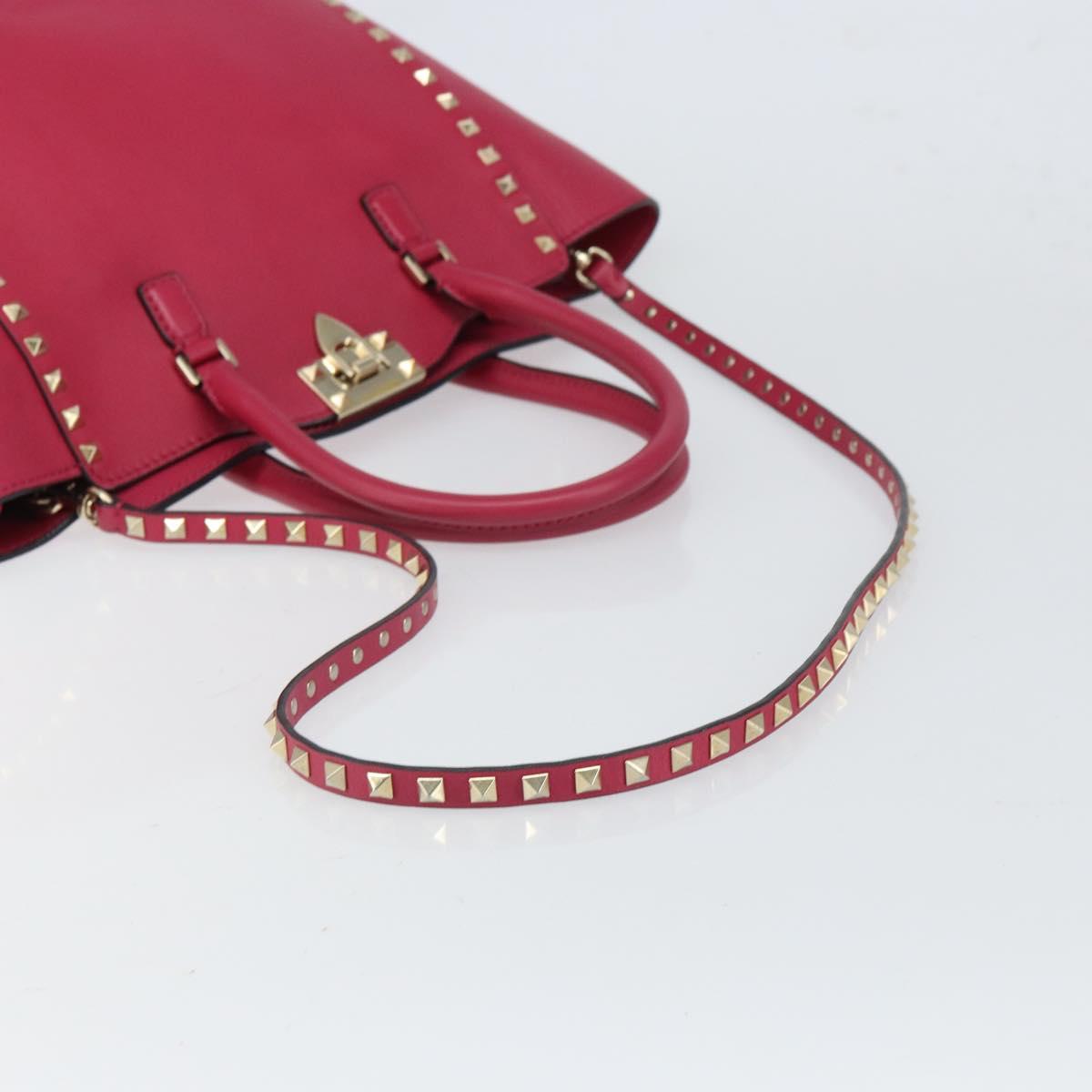 VALENTINO Rock Studs Hand Bag Leather 2way Pink Gold Auth 165535
