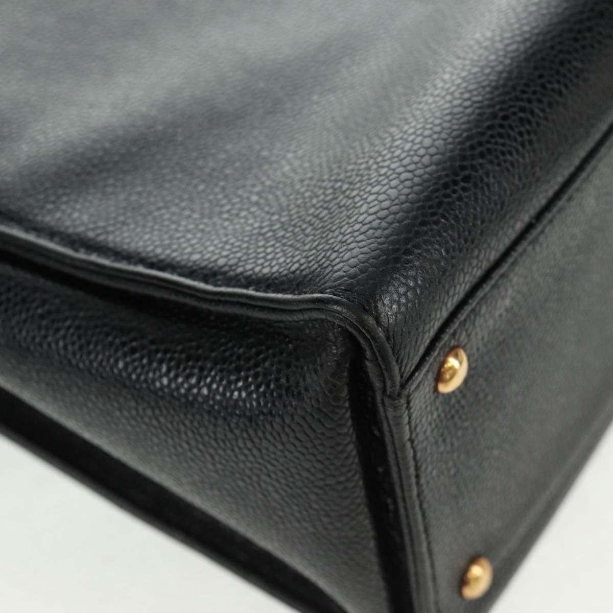 CHANEL Chain Shoulder Bag Caviar Skin Black Gold CC Auth 165539V