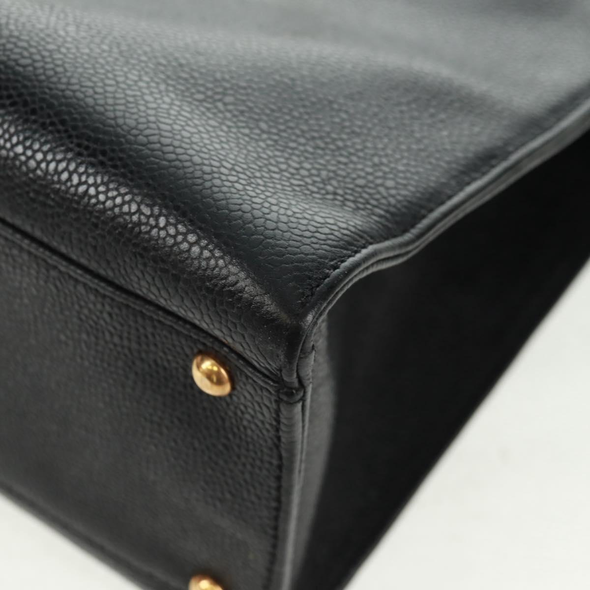 CHANEL Chain Shoulder Bag Caviar Skin Black Gold CC Auth 165539V