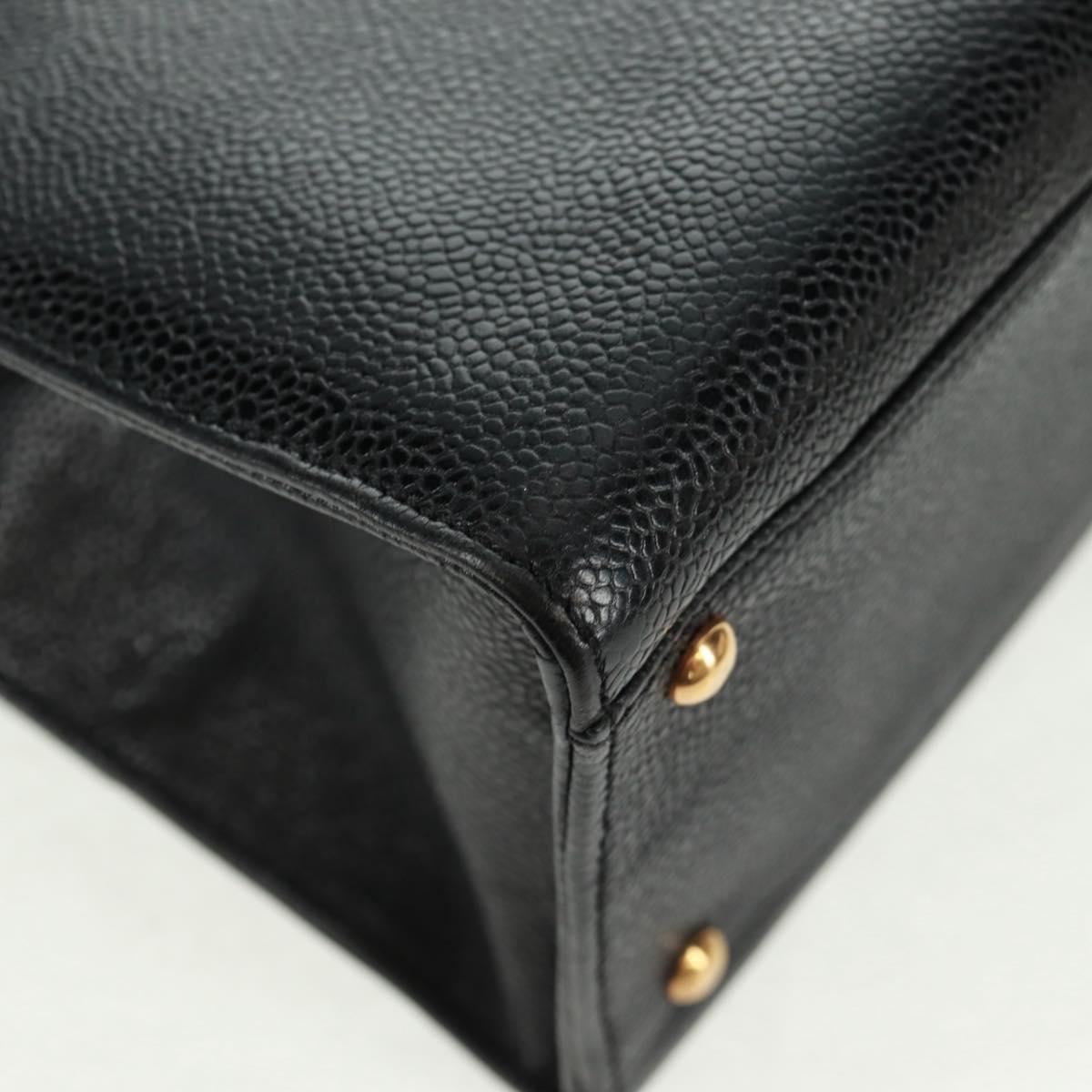 CHANEL Chain Shoulder Bag Caviar Skin Black Gold CC Auth 165539V