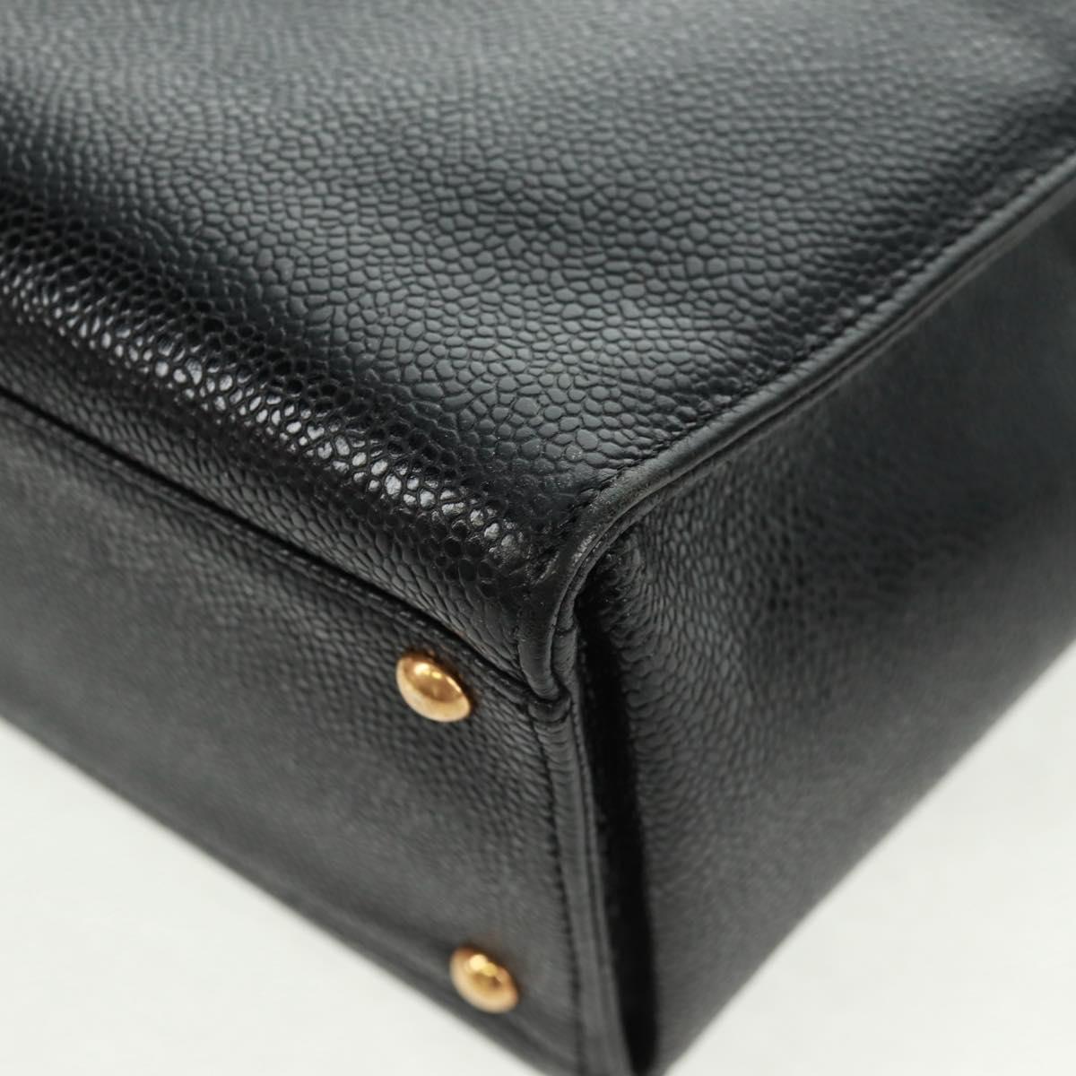 CHANEL Chain Shoulder Bag Caviar Skin Black Gold CC Auth 165539V