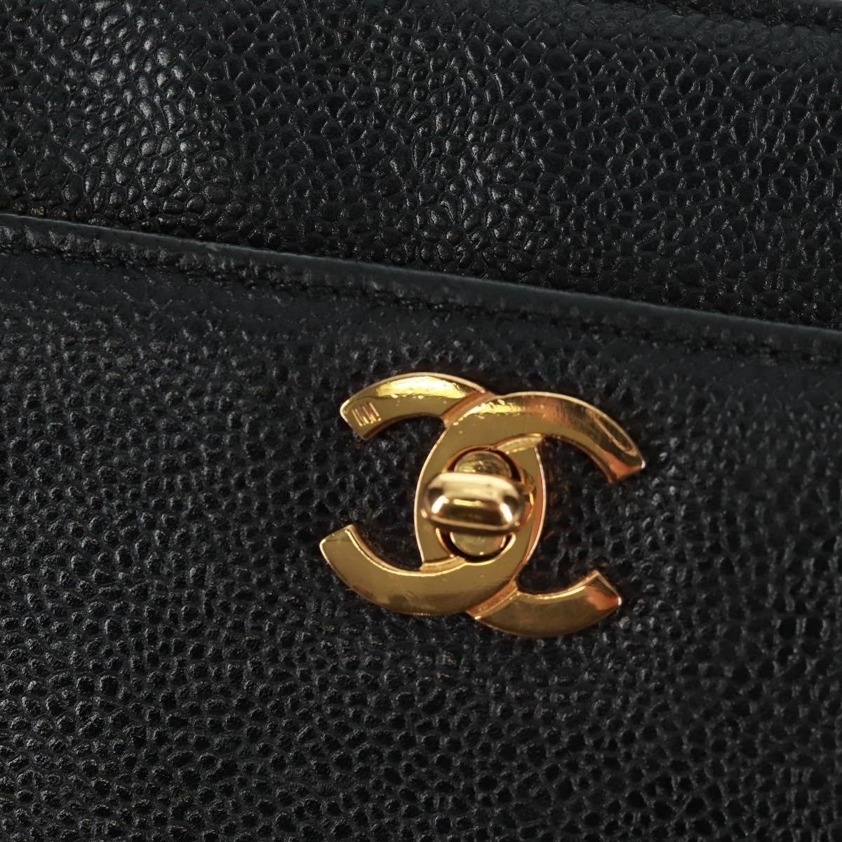 CHANEL Chain Shoulder Bag Caviar Skin Black Gold CC Auth 165539V