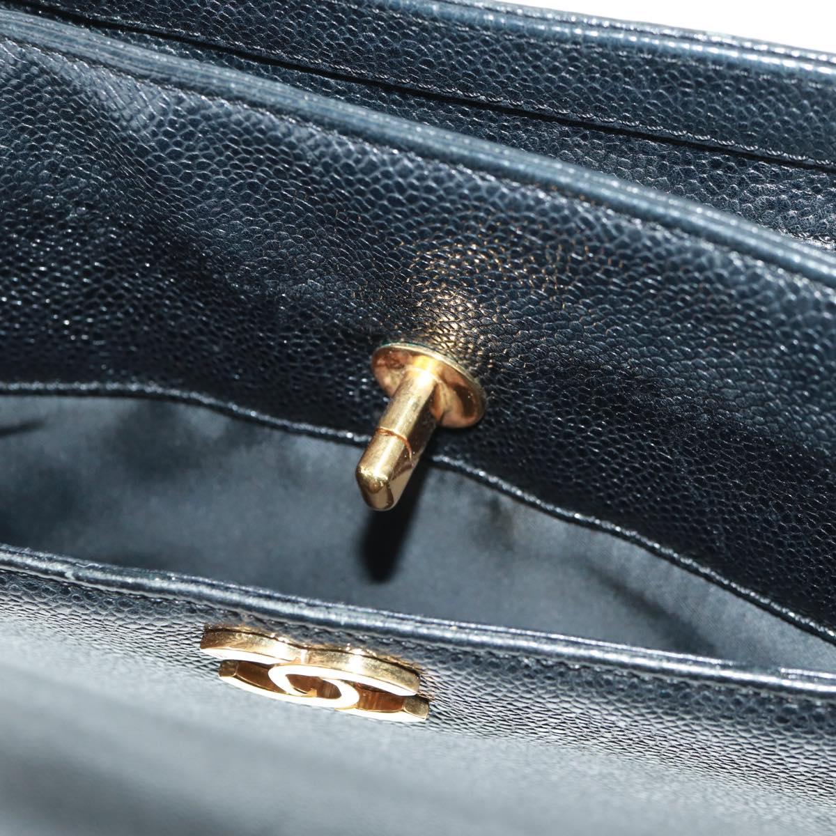 CHANEL Chain Shoulder Bag Caviar Skin Black Gold CC Auth 165539V