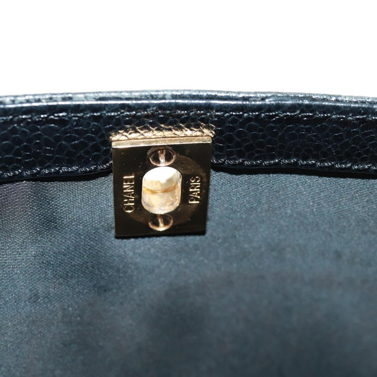 CHANEL Chain Shoulder Bag Caviar Skin Black Gold CC Auth 165539V