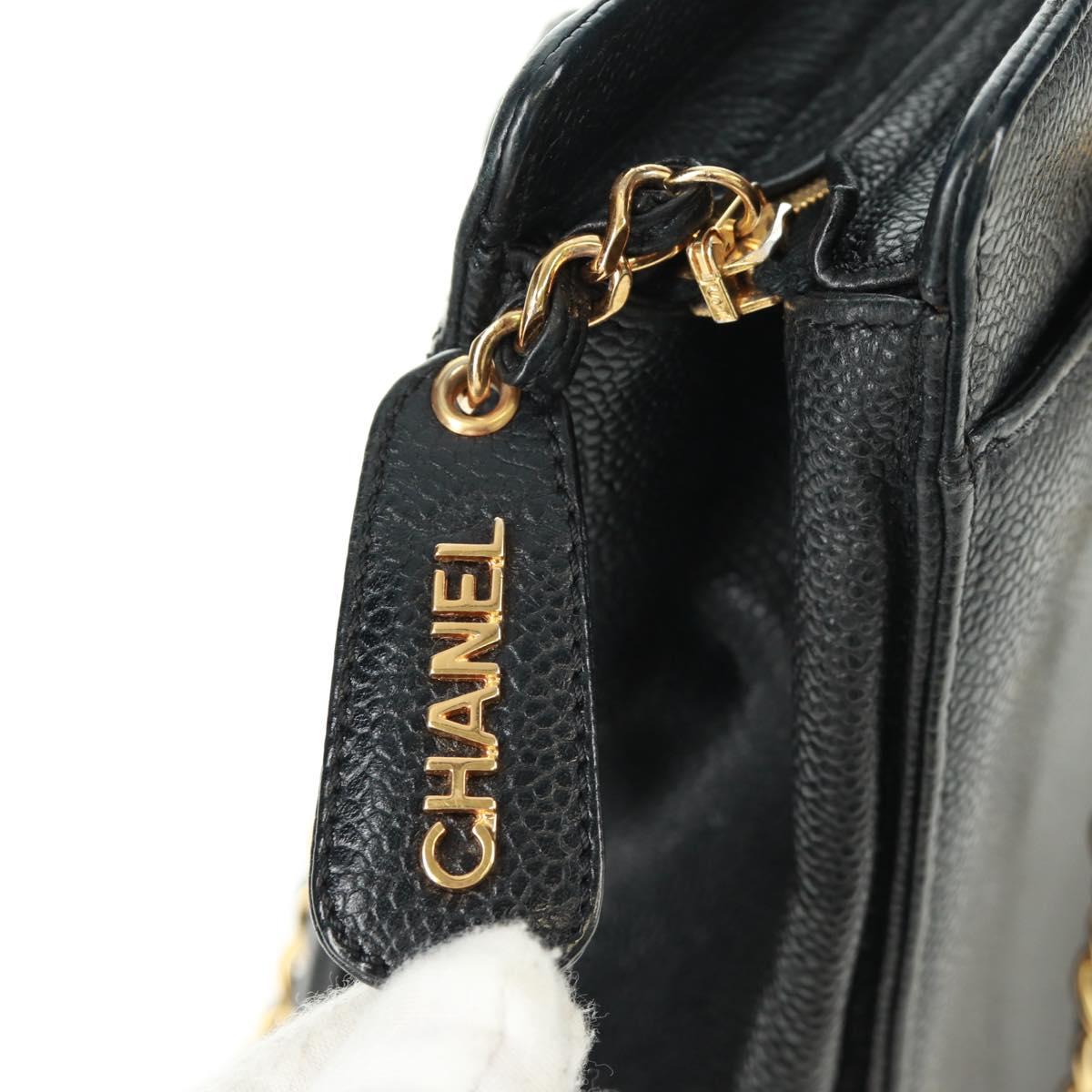 CHANEL Chain Shoulder Bag Caviar Skin Black Gold CC Auth 165539V