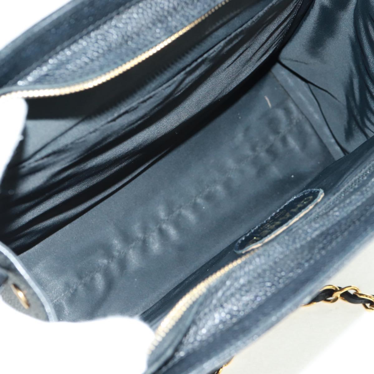 CHANEL Chain Shoulder Bag Caviar Skin Black Gold CC Auth 165539V