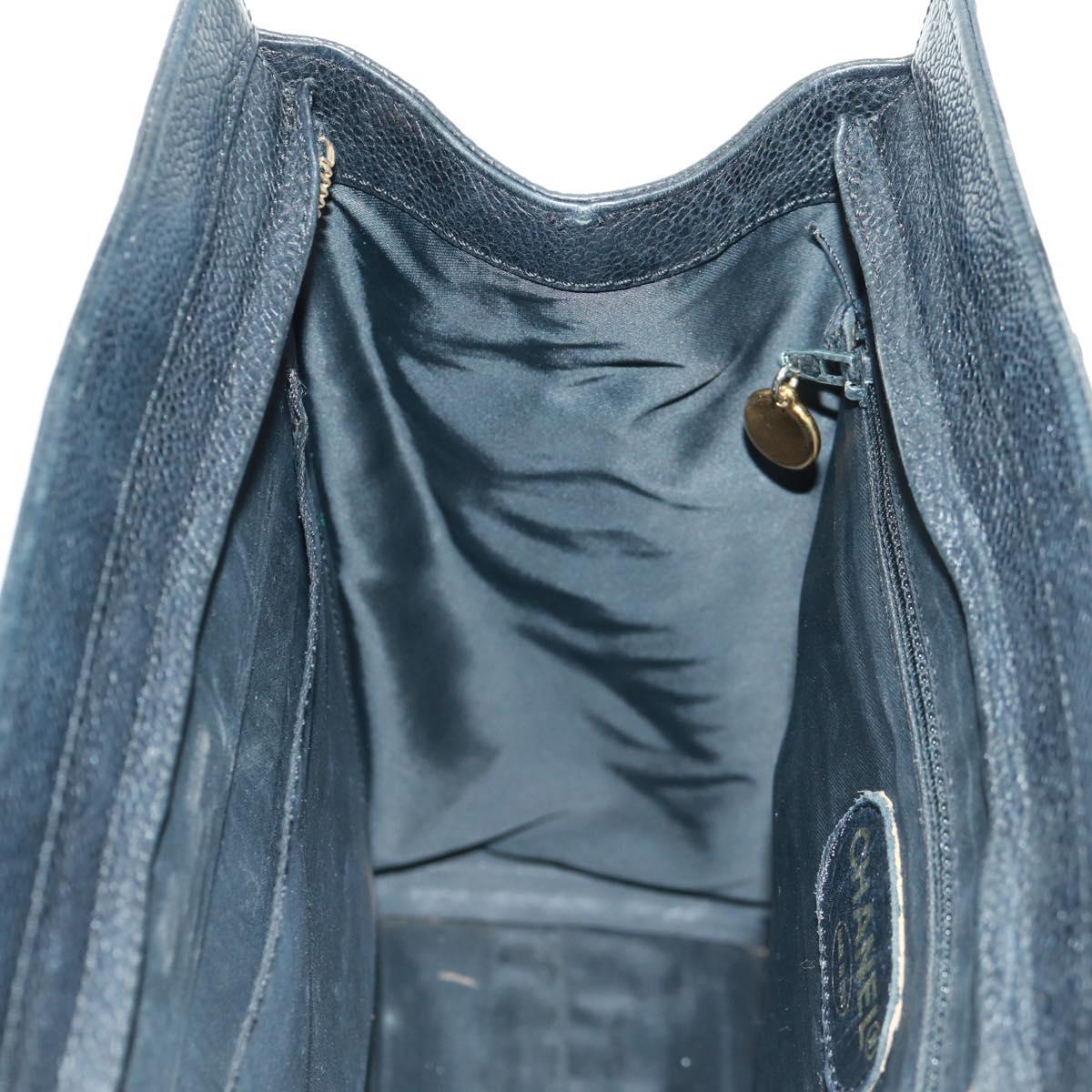 CHANEL Chain Shoulder Bag Caviar Skin Black Gold CC Auth 165539V