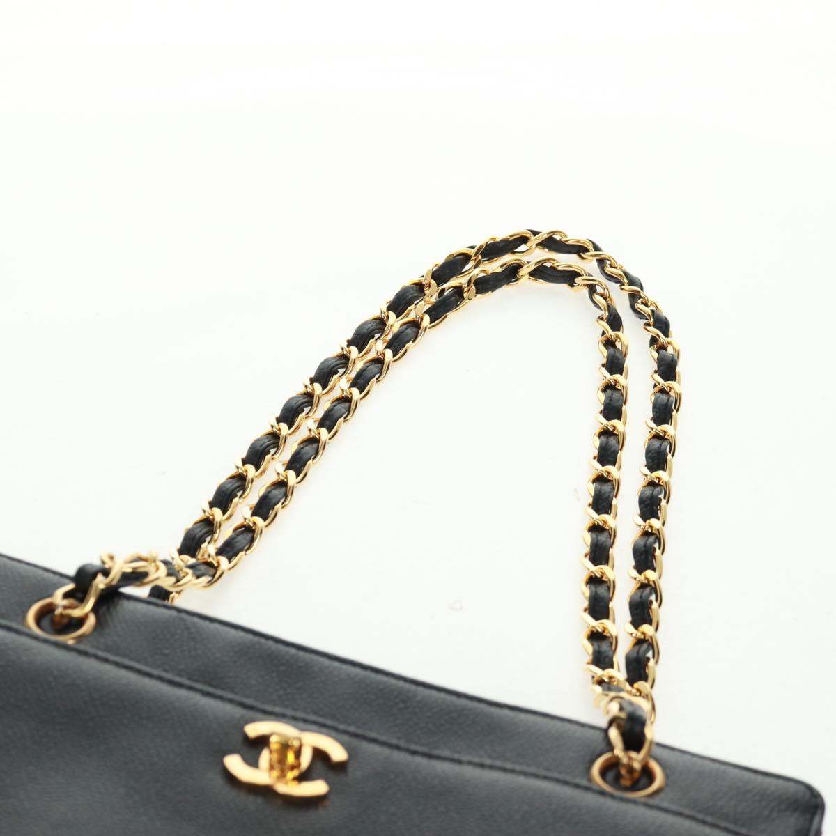 CHANEL Chain Shoulder Bag Caviar Skin Black Gold CC Auth 165539V