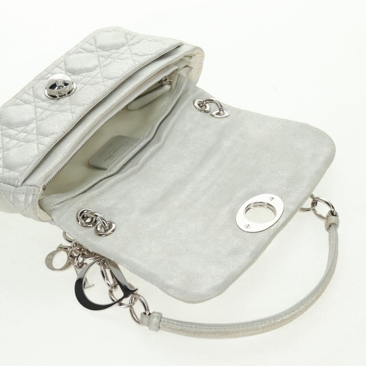 Christian Dior Canage Chain Shoulder Bag Suede Silver Auth 165547V
