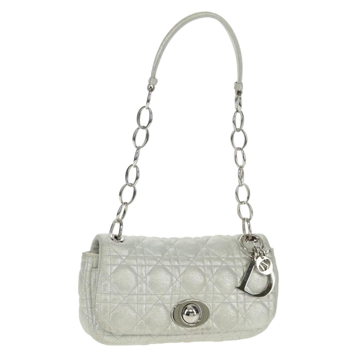 Christian Dior Canage Chain Shoulder Bag Suede Silver Auth 165547V