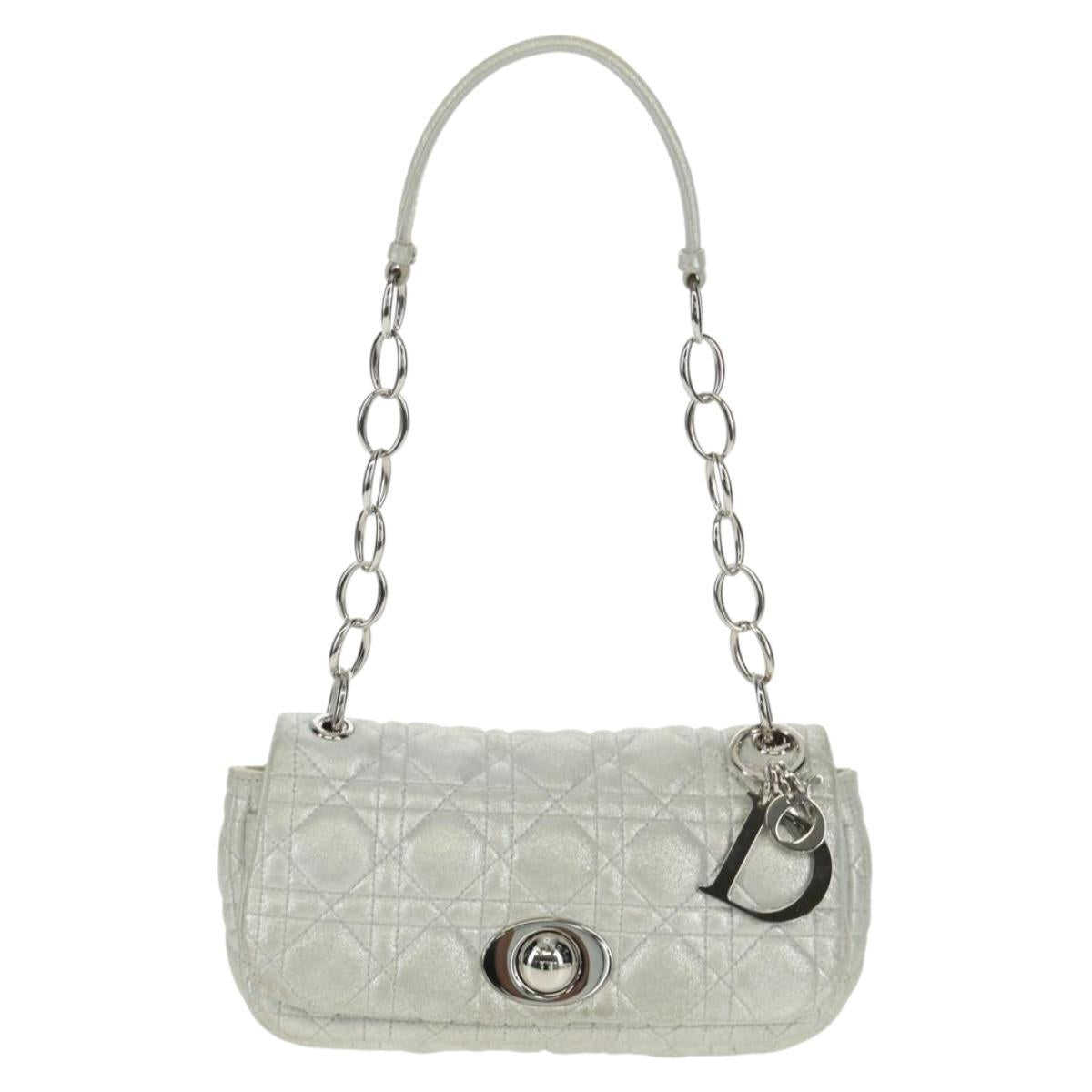 Christian Dior Canage Chain Shoulder Bag Suede Silver Auth 165547V