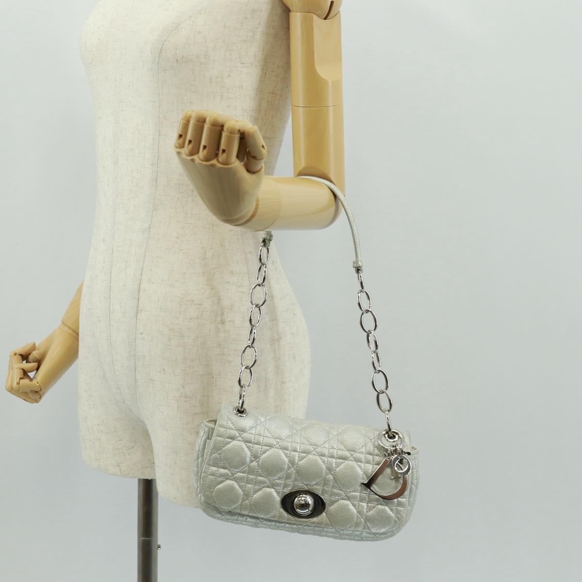 Christian Dior Canage Chain Shoulder Bag Suede Silver Auth 165547V