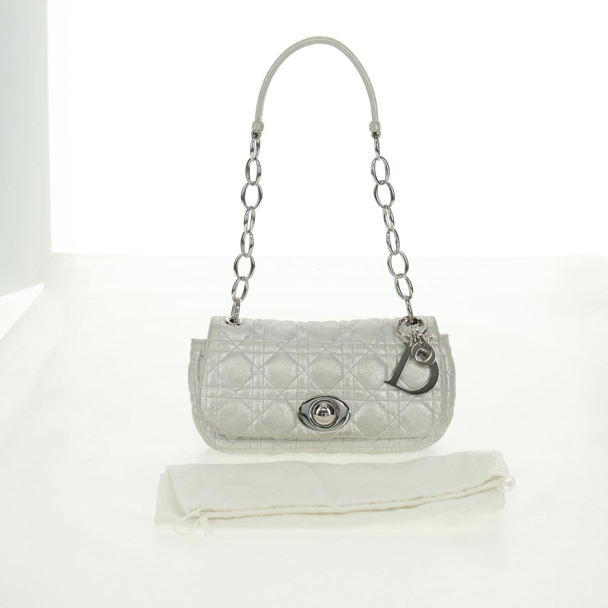 Christian Dior Canage Chain Shoulder Bag Suede Silver Auth 165547V