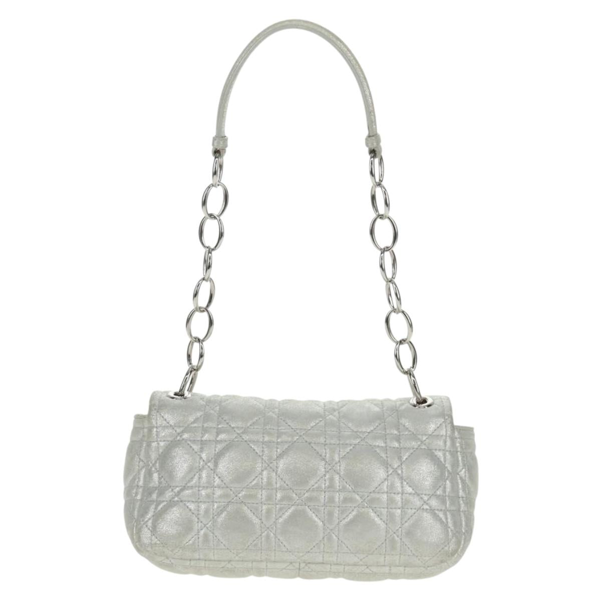 Christian Dior Canage Chain Shoulder Bag Suede Silver Auth 165547V