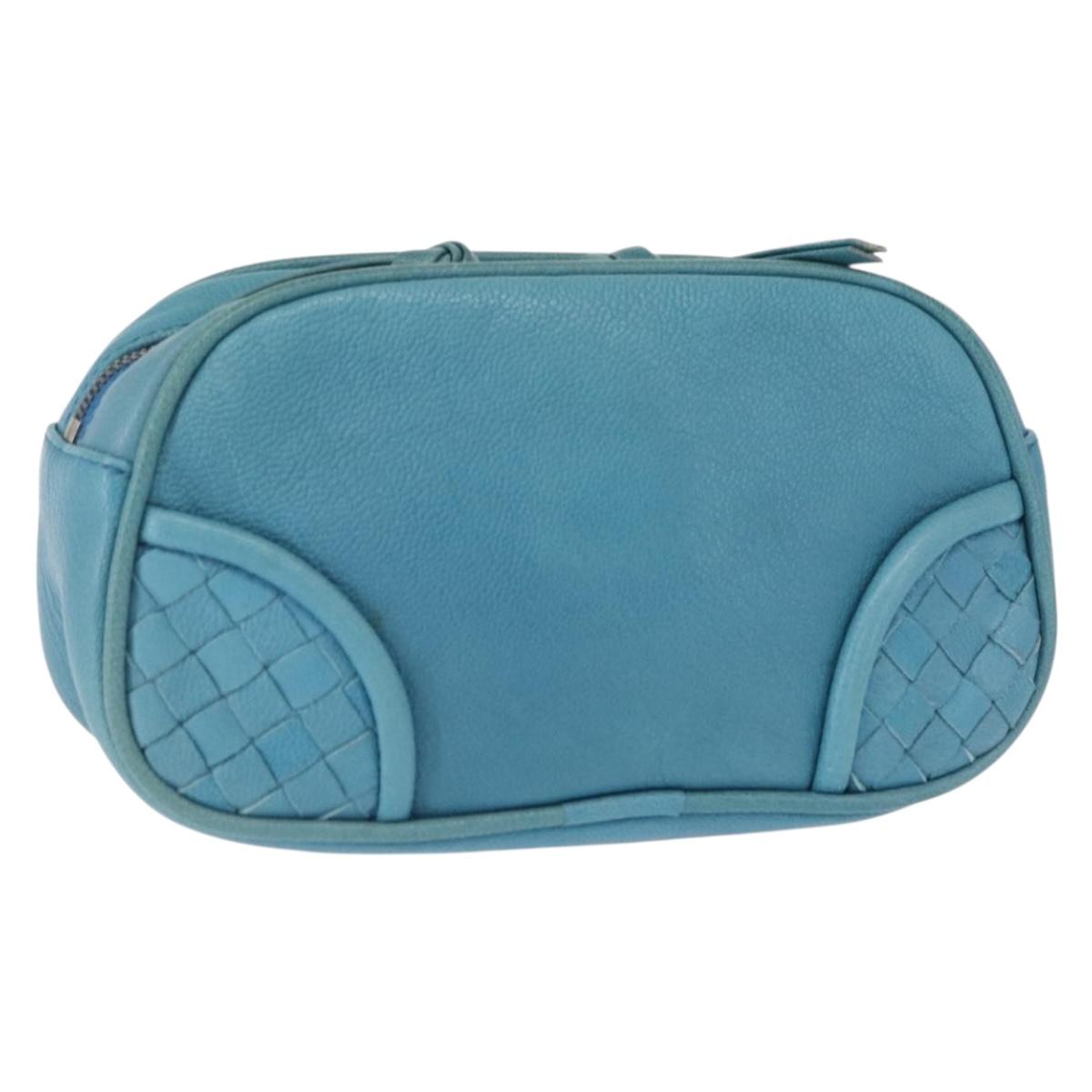 BOTTEGA VENETA INTRECCIATO Pouch Leather Blue 142001 Auth 165548