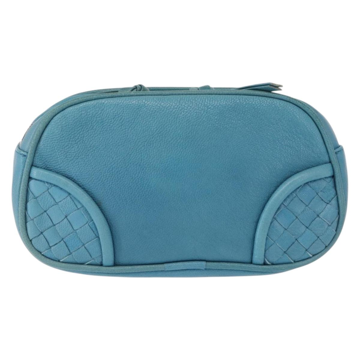 BOTTEGA VENETA INTRECCIATO Pouch Leather Blue 142001 Auth 165548