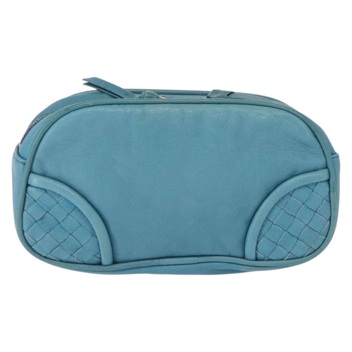 BOTTEGA VENETA INTRECCIATO Pouch Leather Blue 142001 Auth 165548