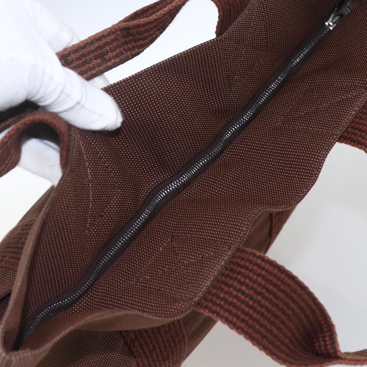 HERMES Her Line Cabas Tote Bag Canvas Brown Silver Auth 165552