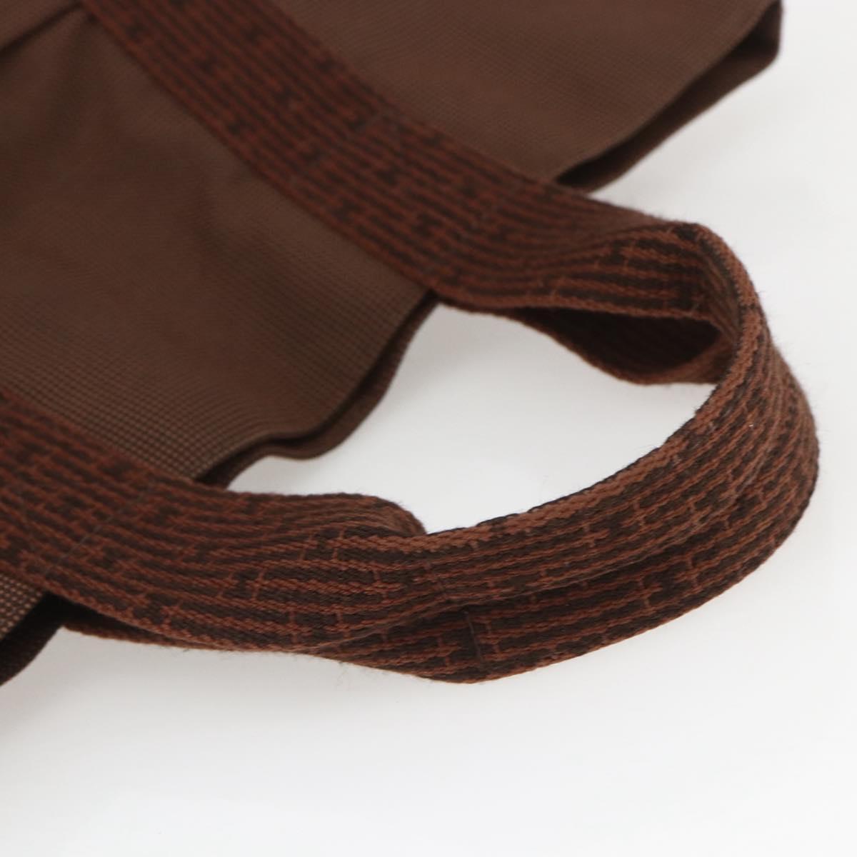 HERMES Her Line Cabas Tote Bag Canvas Brown Silver Auth 165552
