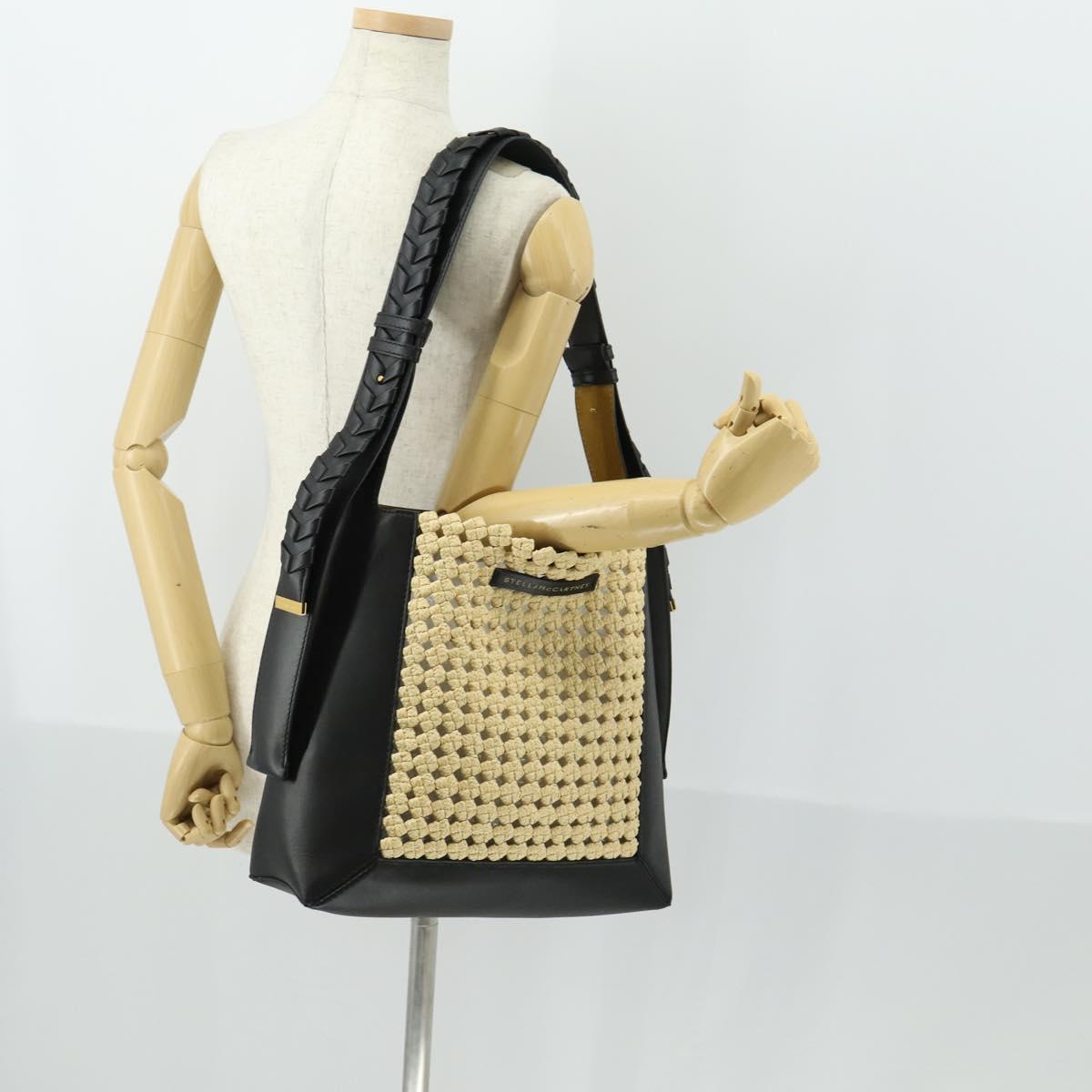 Stella MacCartney Shoulder Bag Straw Leather Beige Gold Auth 165555