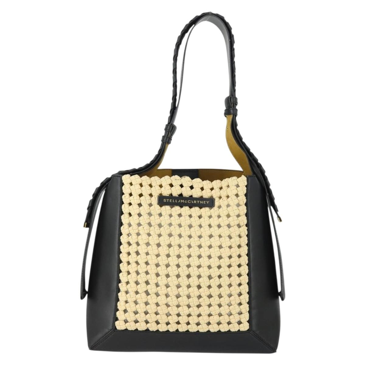 Stella MacCartney Shoulder Bag Straw Leather Beige Gold Auth 165555