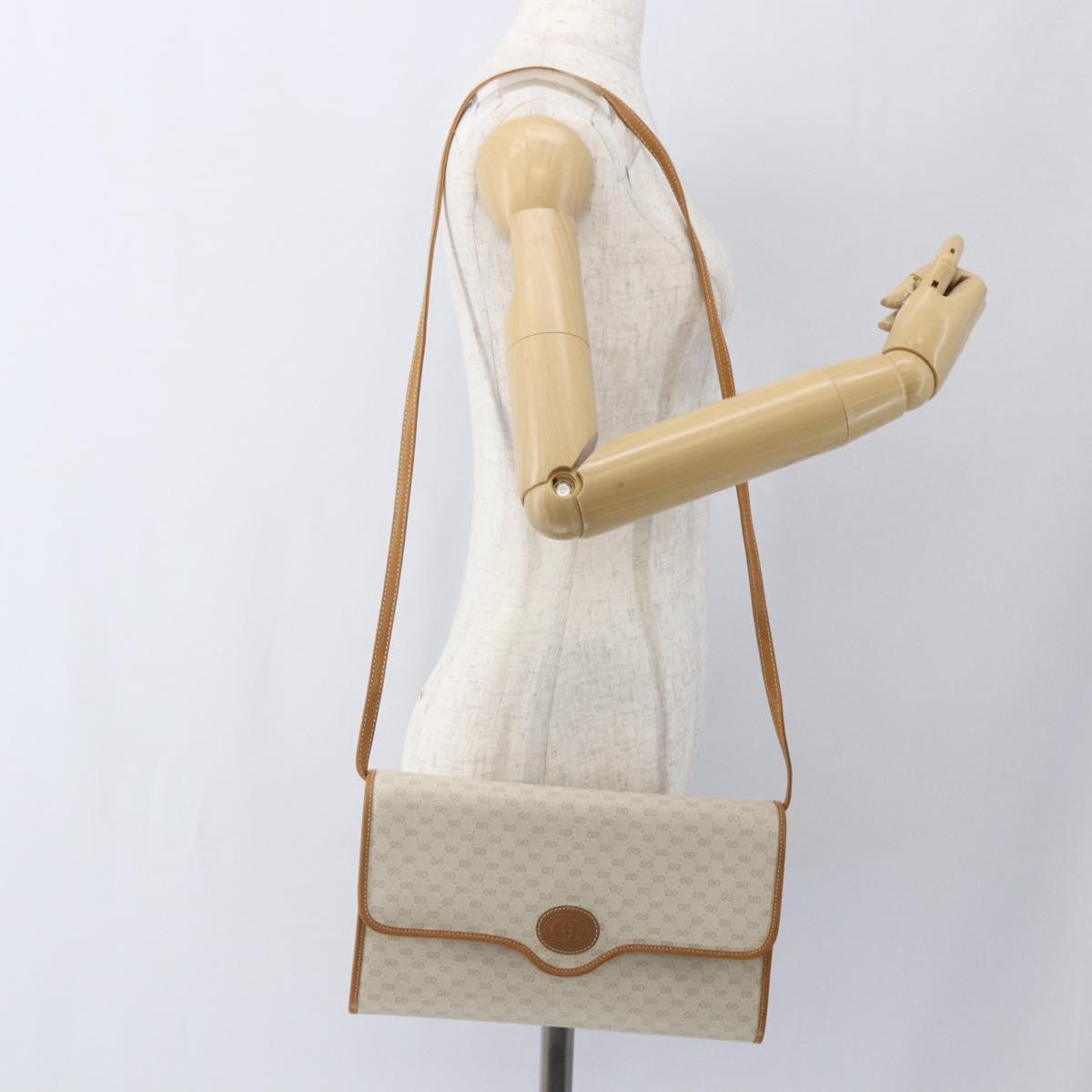 GUCCI Micro GG Supreme Shoulder Bag PVC Beige Gold Auth 165558