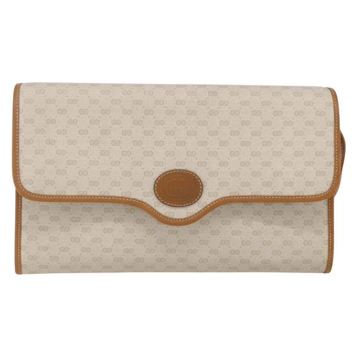 GUCCI Micro GG Supreme Shoulder Bag PVC Beige Gold Auth 165558