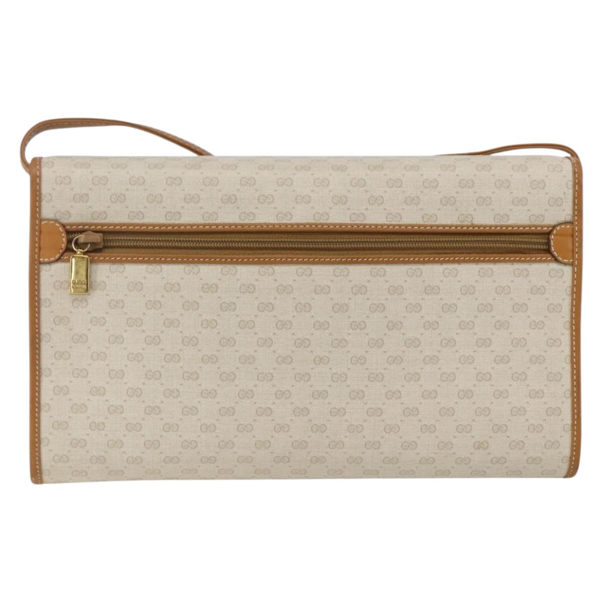 GUCCI Micro GG Supreme Shoulder Bag PVC Beige Gold Auth 165558