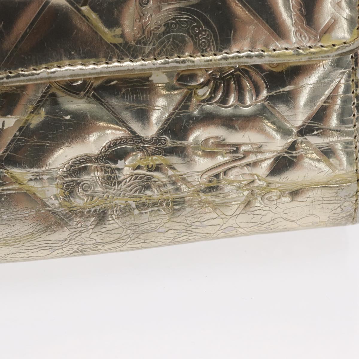 CHANEL Icon line Wallet Patent leather Gold CC Auth 165564