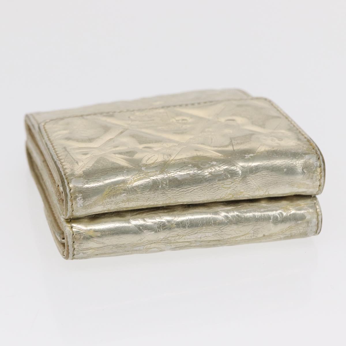 CHANEL Icon line Wallet Patent leather Gold CC Auth 165564
