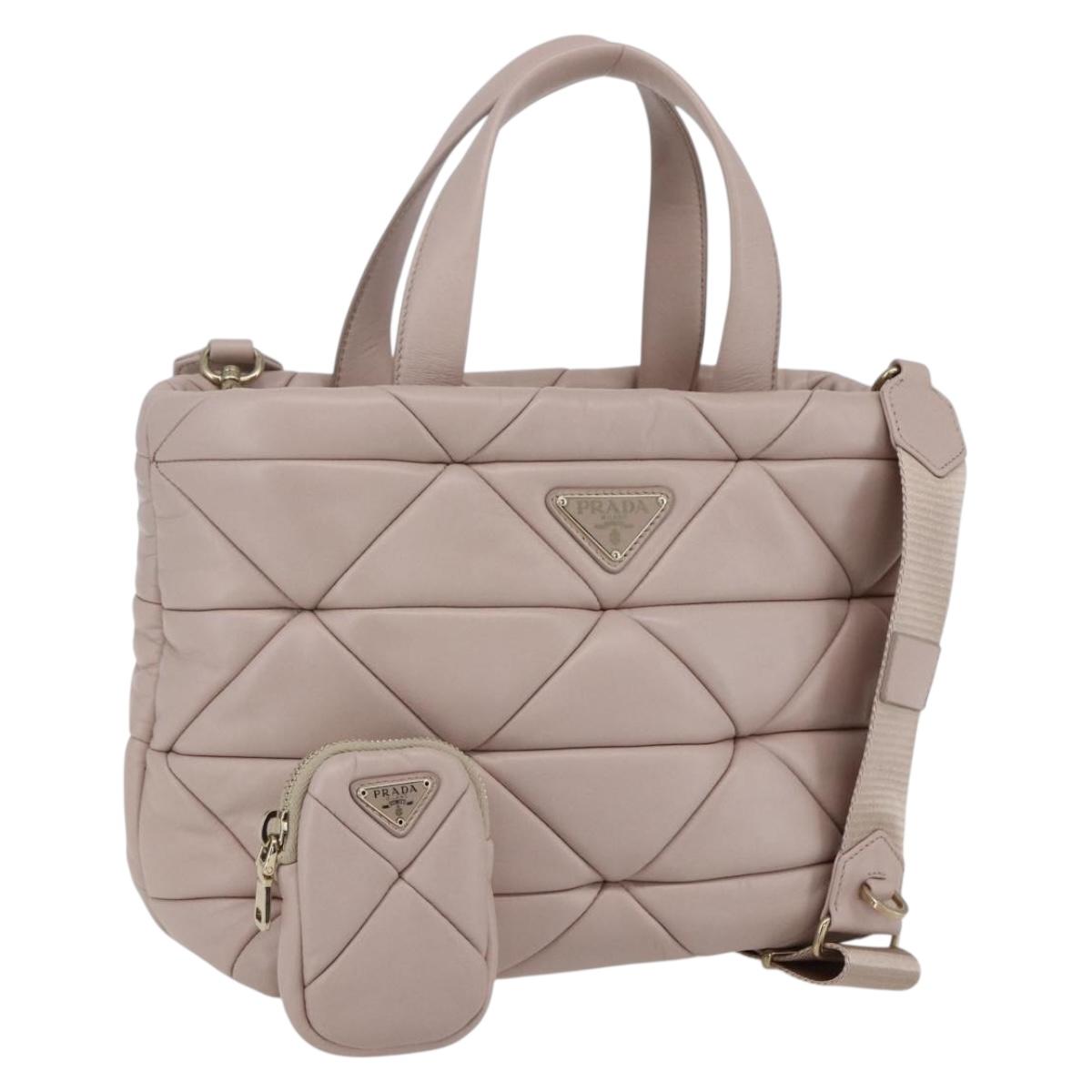 PRADA Hand Bag Leather 2way Pink Gold Auth 165567SAM