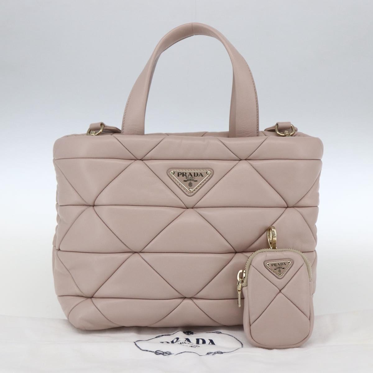 PRADA Hand Bag Leather 2way Pink Gold Auth 165567SAM